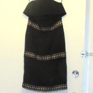 Lucian Matis Sleeveless Black Dress with Tan Lace Inserts, Knee Length S 10 K116